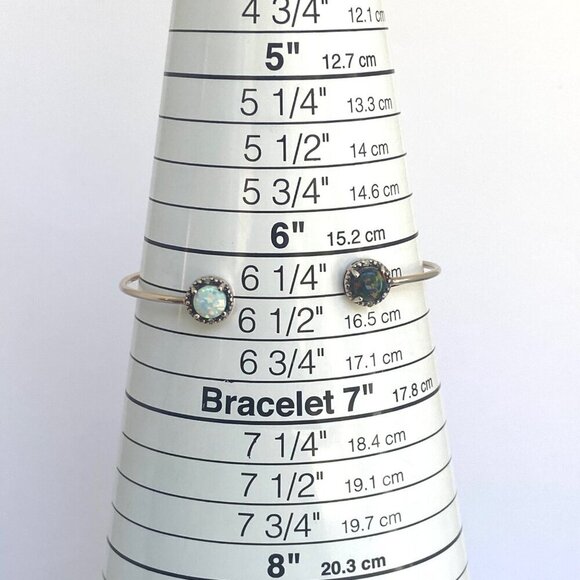 Gold Vermeil Sterling Silver Dainty Black White Opal Diamond Cuff Bracelet 6.25" - Picture 9 of 16